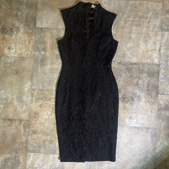 almost famous y2k black v neck collared lace zip up midi dress size small early - Picture 1 of 7